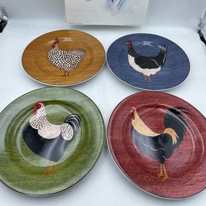 Country Quartet 4 Warren Kimble Salad Plates Brandon House 8.25" Chicken Rooster
